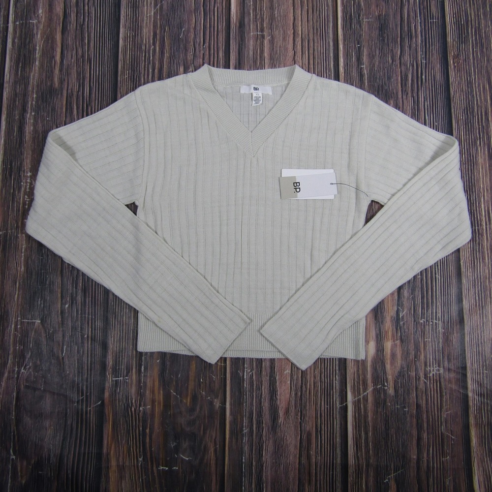 BP.‎ Sweater Womens Extra Small Light Gray V Neck Ribbed Knit Pullover Made USA